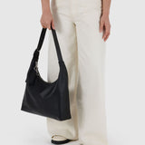 Recycled Leather Shoulder Bag - Black