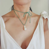 Rope Pearl Necklace - Sage Green