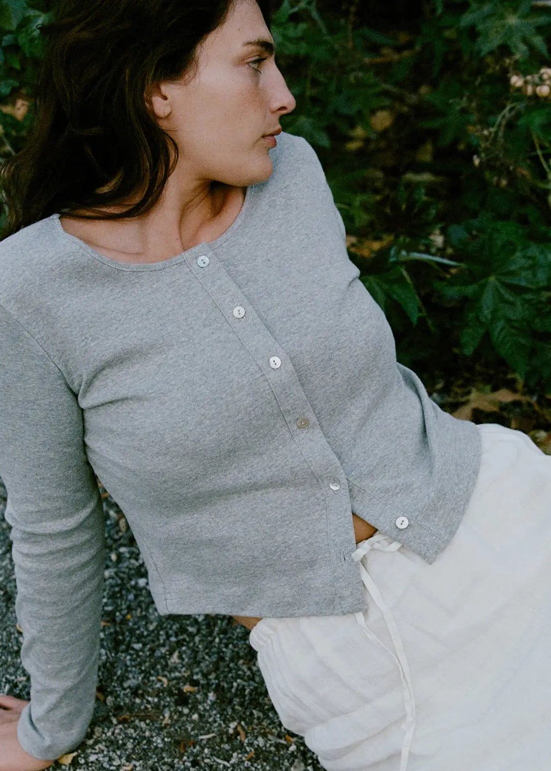 Organic Rib Cardigan - Heather Grey