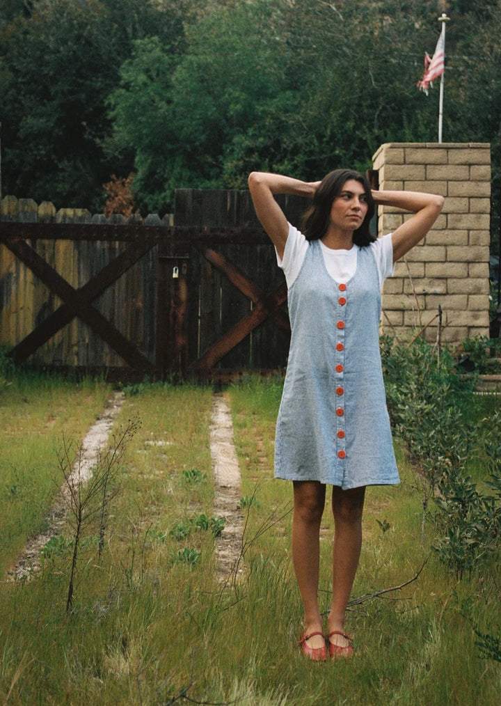 Washed Linen Dress - Navy Stripe