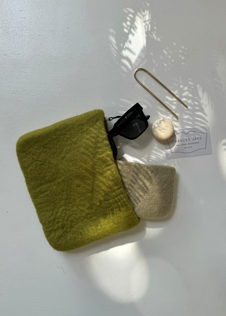 Wool Zipper Pouch - Chartreuse