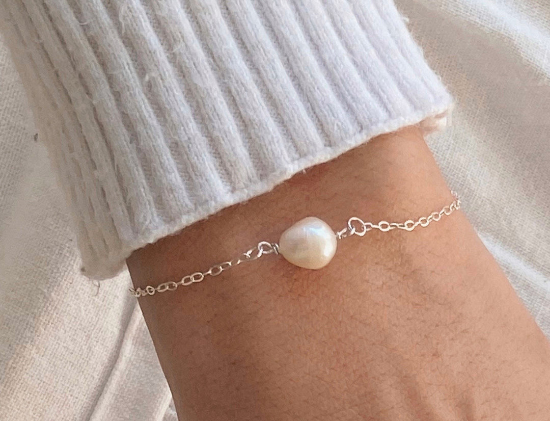 Baroque Pearl Chain Bracelet - Silver