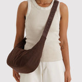 Medium Nylon Crescent Bag - Coffee
