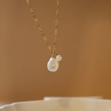 Double Pearl Drop Necklace - Gold