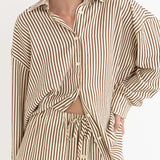 Cove Stripe Oversized LS Shirt - Natural