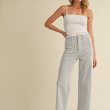 Patch Pocket Wide Leg Jeans - Stripe