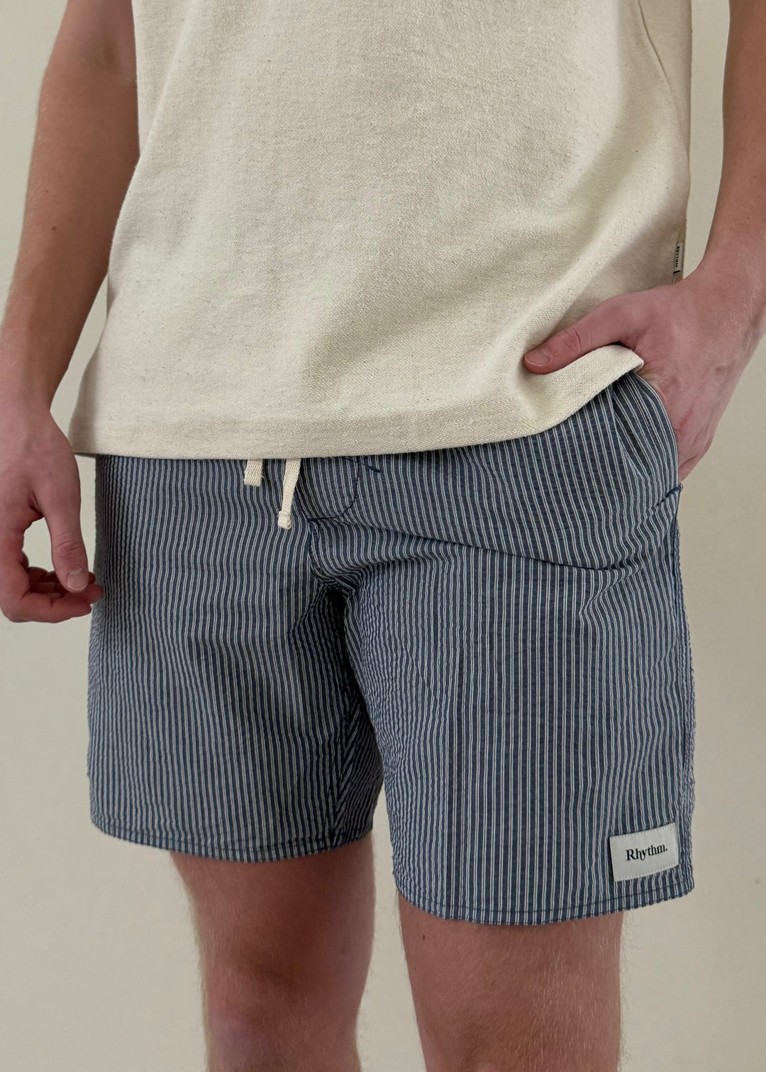 Seersucker Stripe Shorts - Indigo