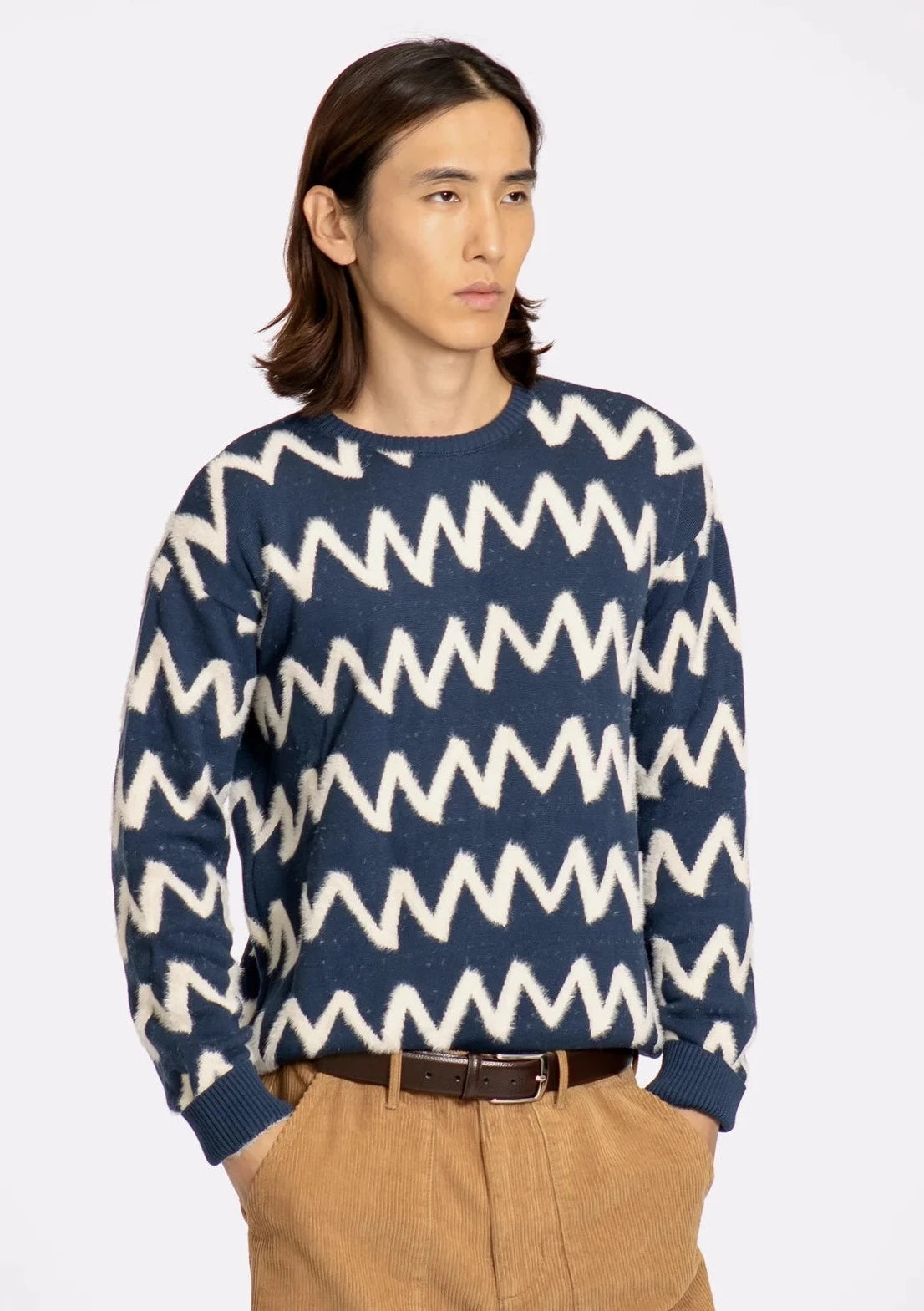 Drop Shoulder Zig Stripe Sweater