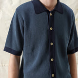 Helio Stripe Cardigan - Navy Iris