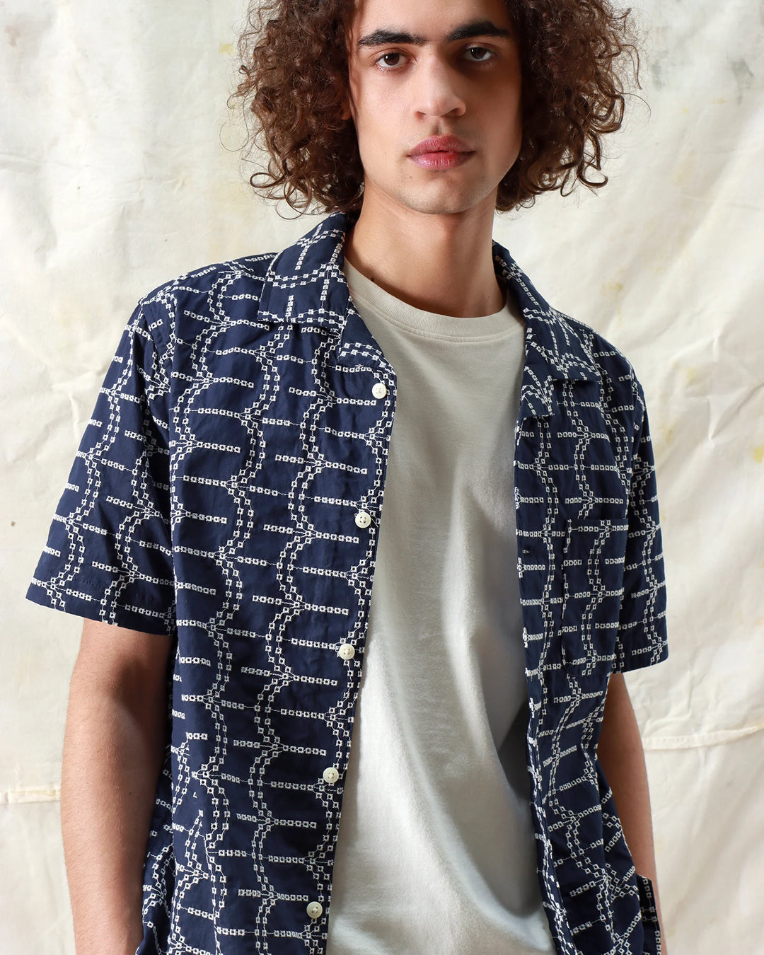 Stachio S/S Shirt - Palm Tree Navy