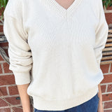 Abby Cotton V Neck Sweater - Naturel