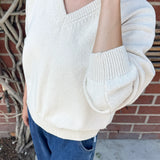 Abby Cotton V Neck Sweater - Naturel