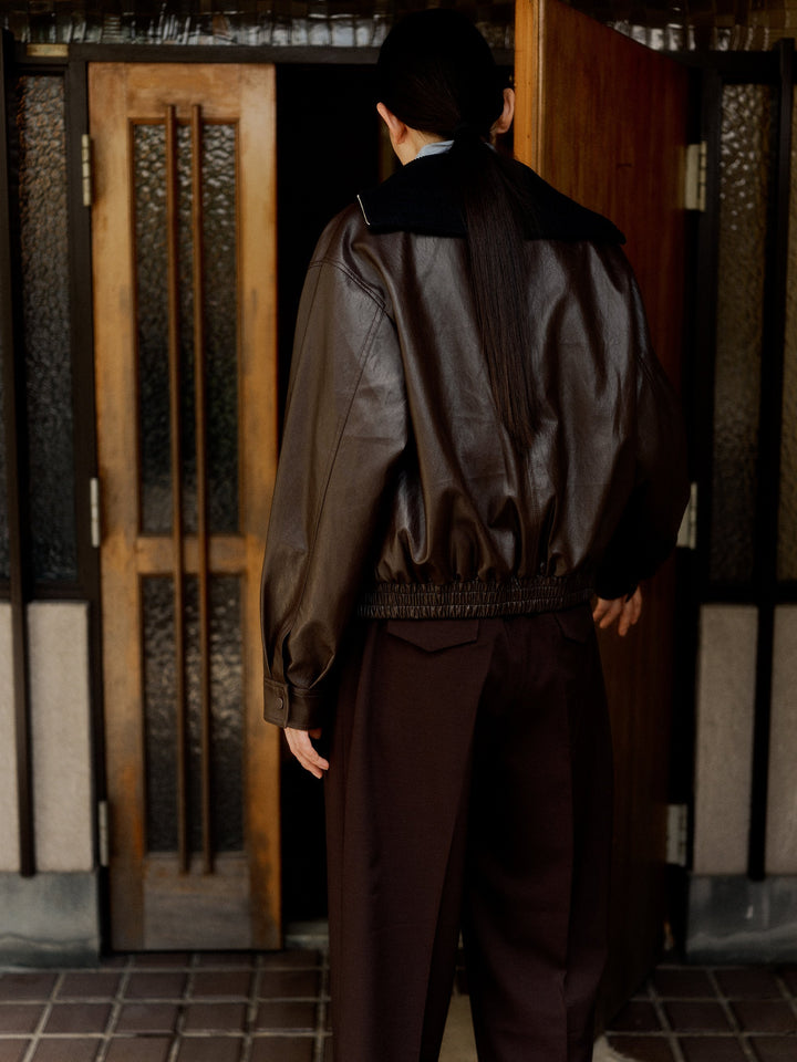 Vegan Leather Blouson - Brown