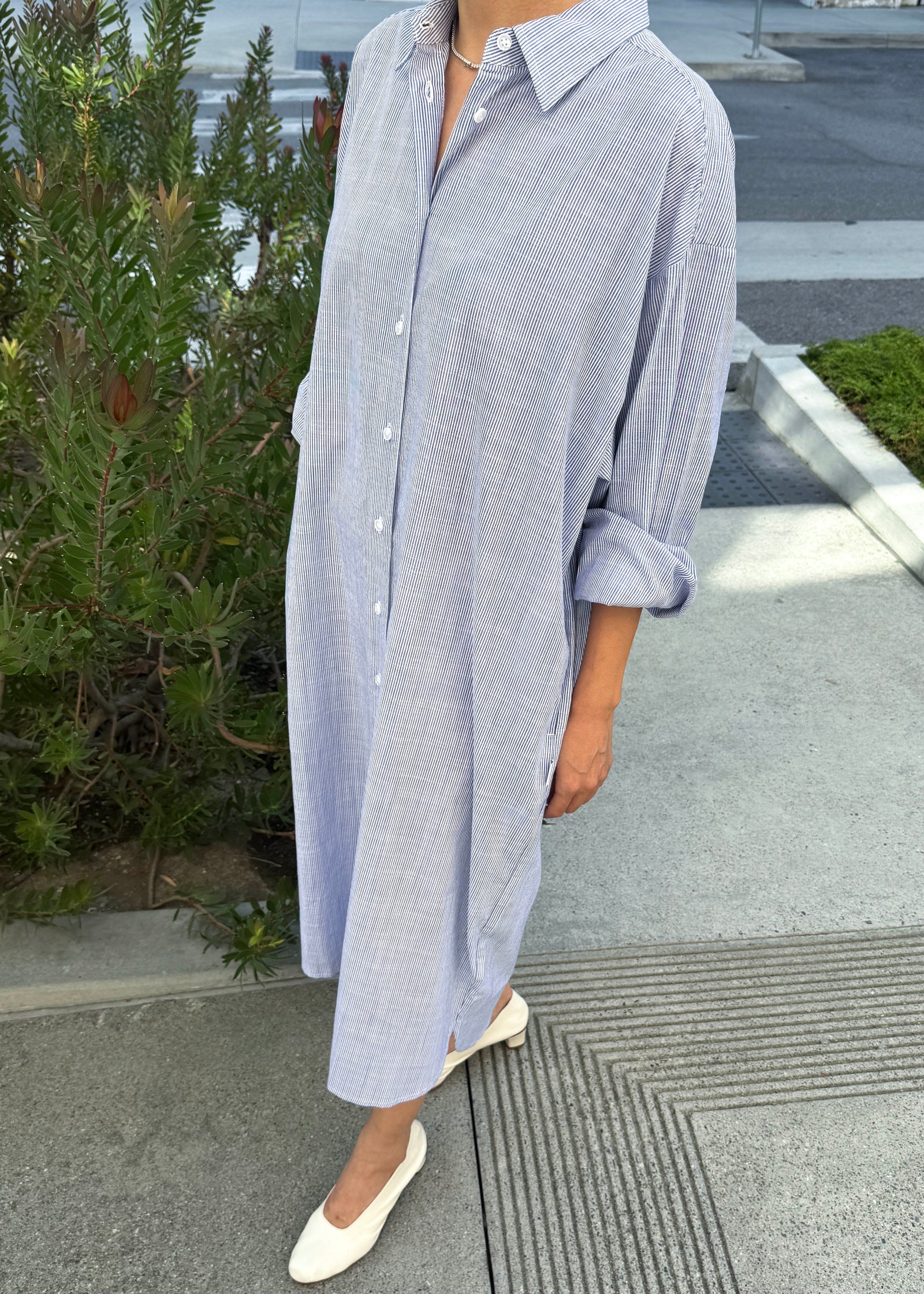 Artist Long Shirt - Blue Pinstripe