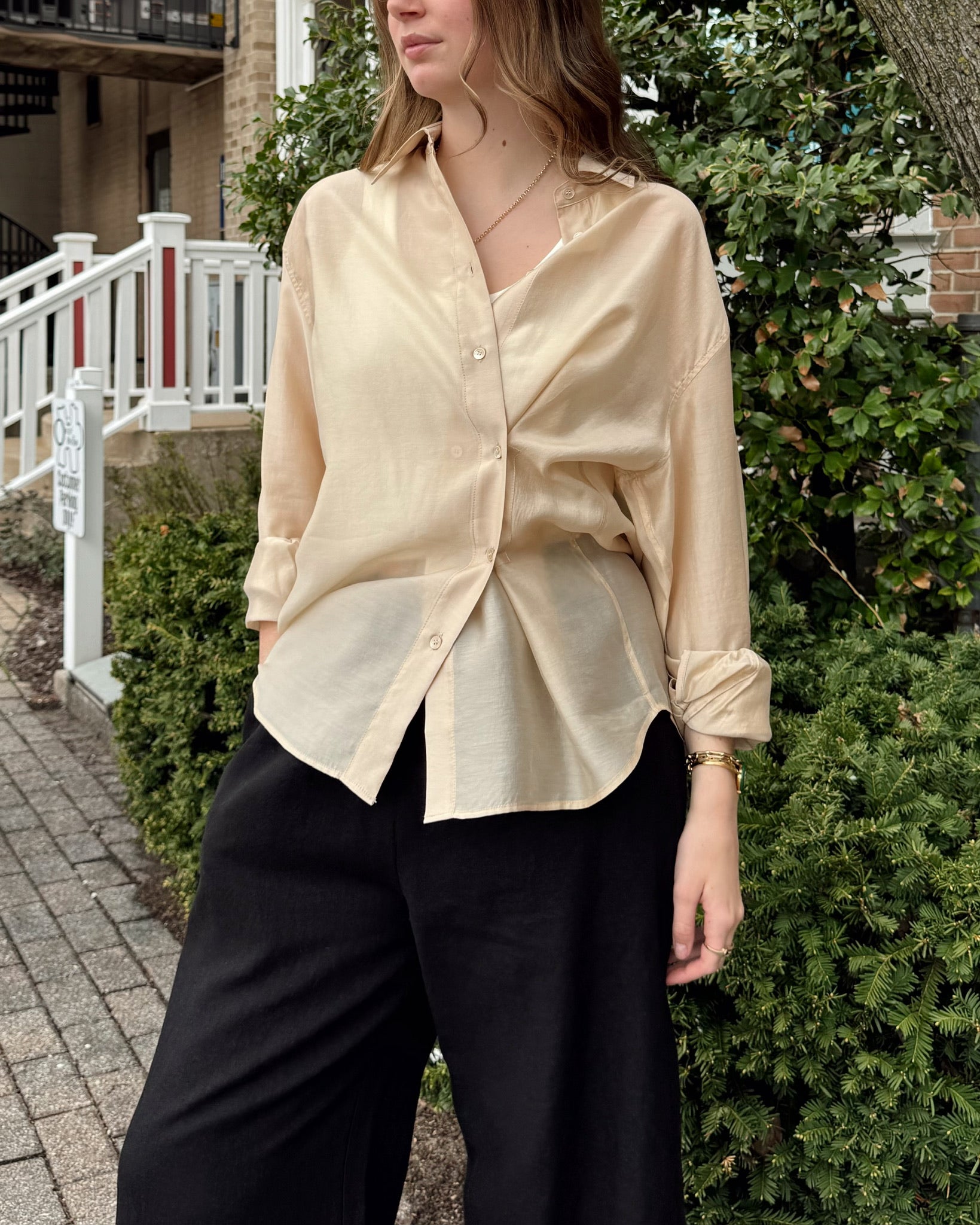 Semi Sheer Shirt - Beige
