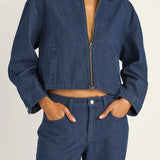 Pinstripe Cropped Jacket - Indigo