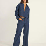 Pinstripe Cropped Jacket - Indigo