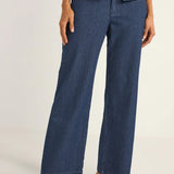 Pinstripe Mid-Rise Pants - Indigo