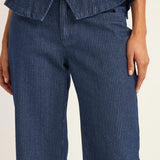 Pinstripe Mid-Rise Pants - Indigo