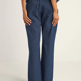 Pinstripe Mid-Rise Pants - Indigo