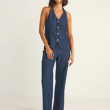 Pinstripe Mid-Rise Pants - Indigo