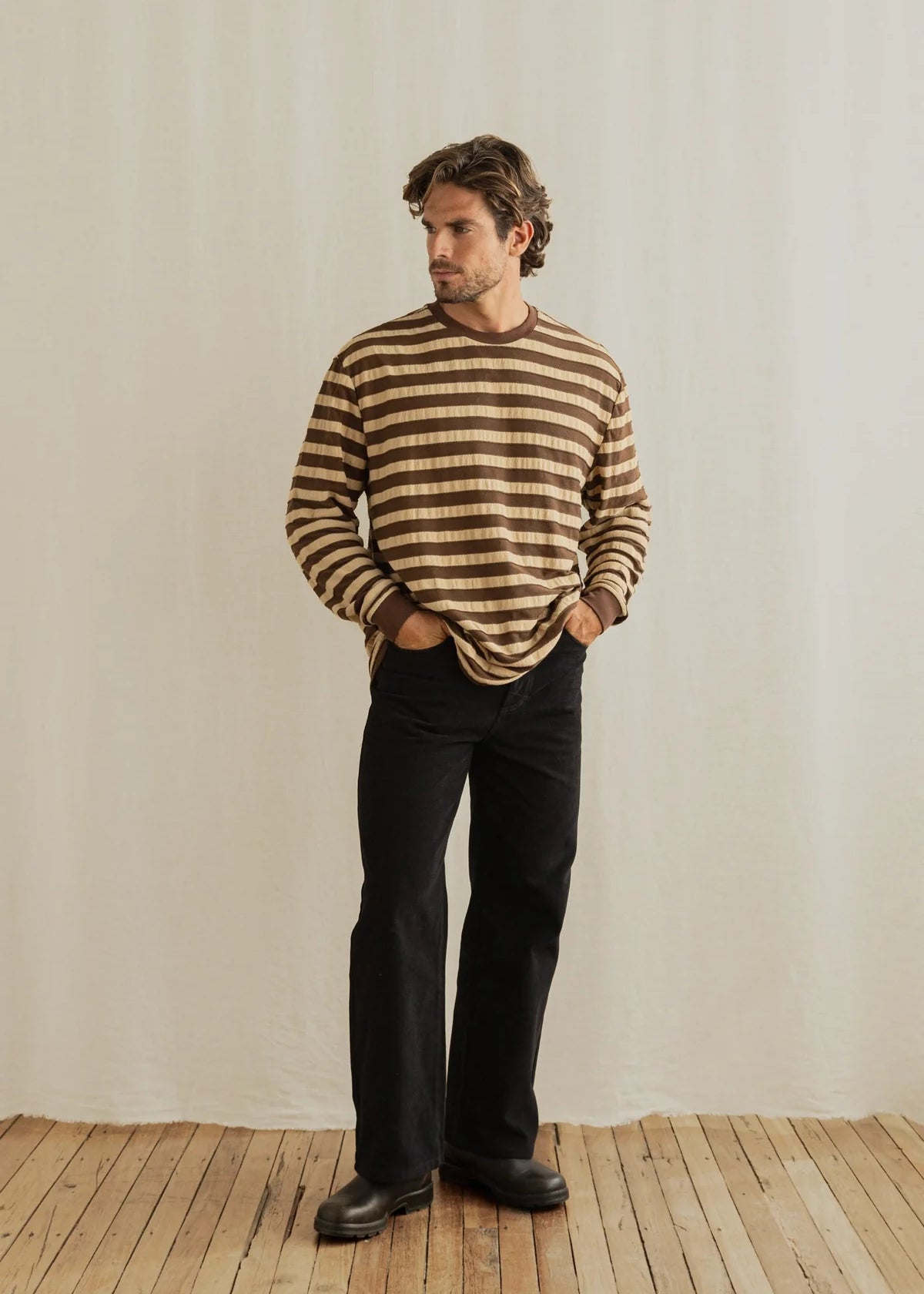 Textured Stripe Tee Shirt - Brown