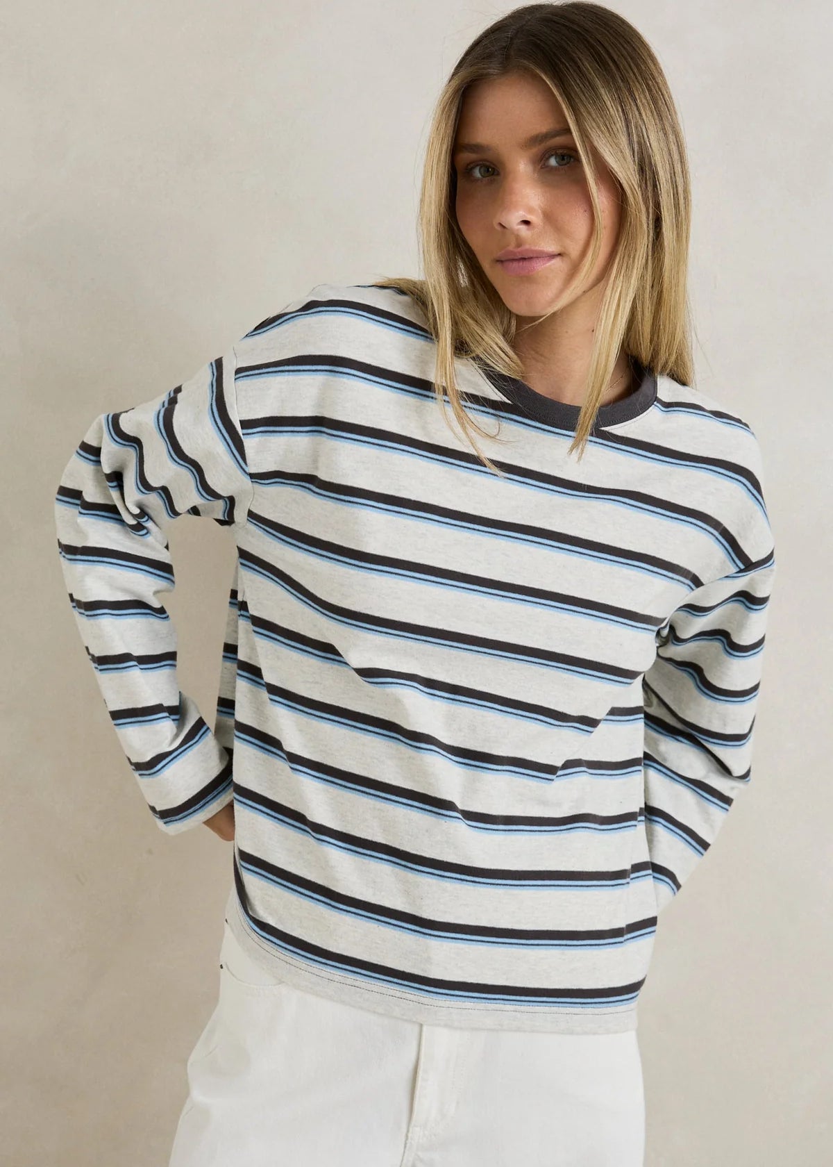 Porto Stripe Long Sleeve - Grey