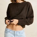 Estelle Fluffy Knit Cardigan - Chocolate