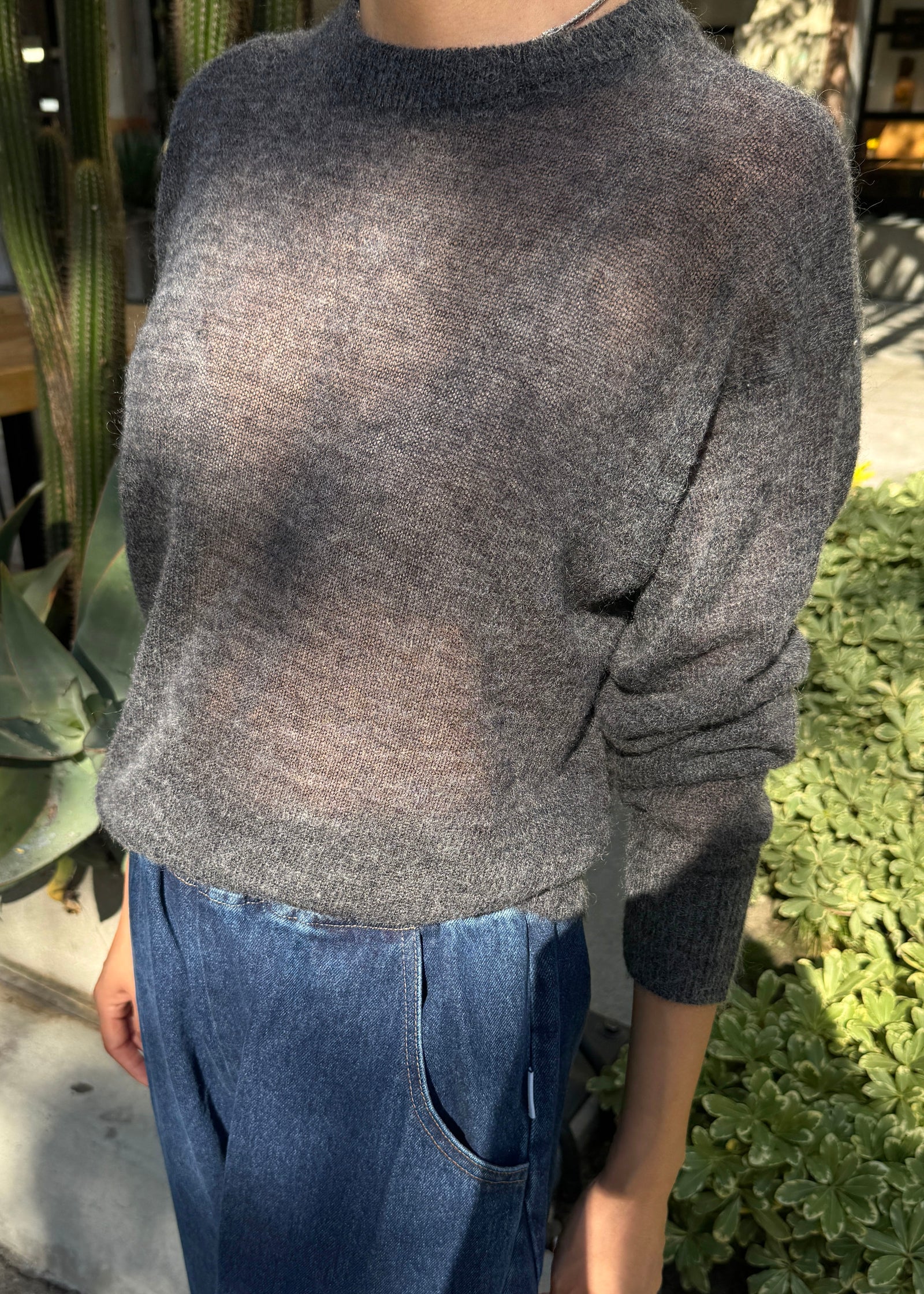 Cecile Crew Neck Mohair Sweater - Charcoal