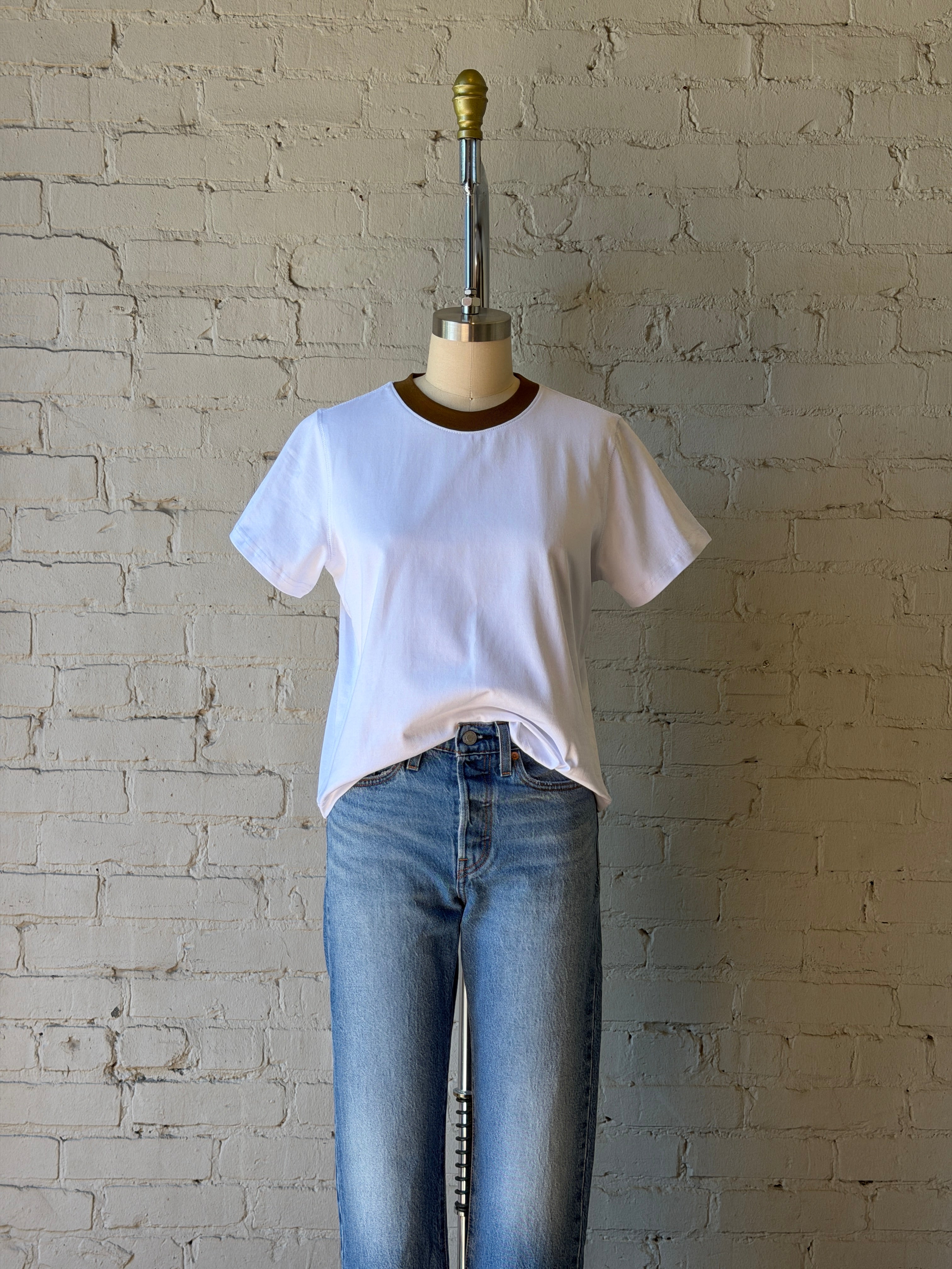Chloe Contrast Tee - White / Brown