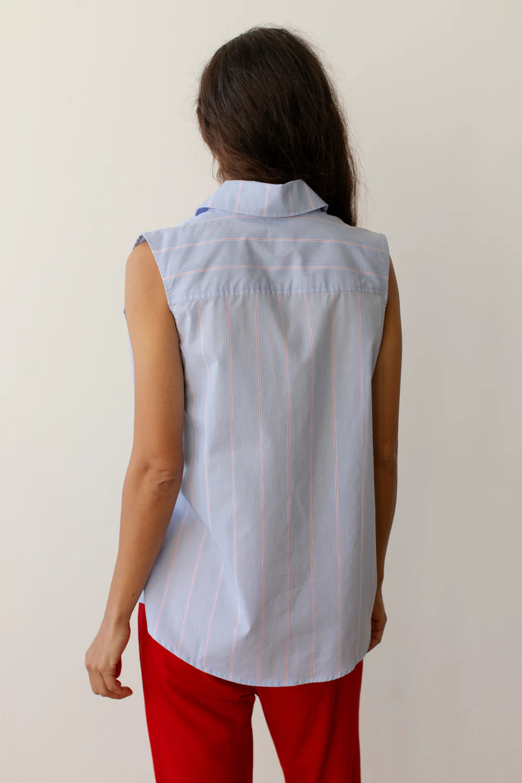 Stripe Pop Sleeveless Shirt - Tomato Pinstripe