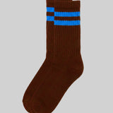 Retro Double Stripe Crew Socks - Brown / Cobalt