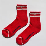 Embroidered Girlfriend Socks - Scarlet / Heart
