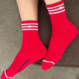 Embroidered Girlfriend Socks - Scarlet / Heart