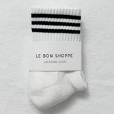 White sock with black stripes on a white background, featuring 'Le Bon Shoppe' packaging.