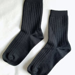 Pair of black socks on a white background