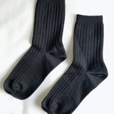 Pair of black socks on a white background