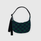 Small Nylon Crescent Bag - Navy Green Check