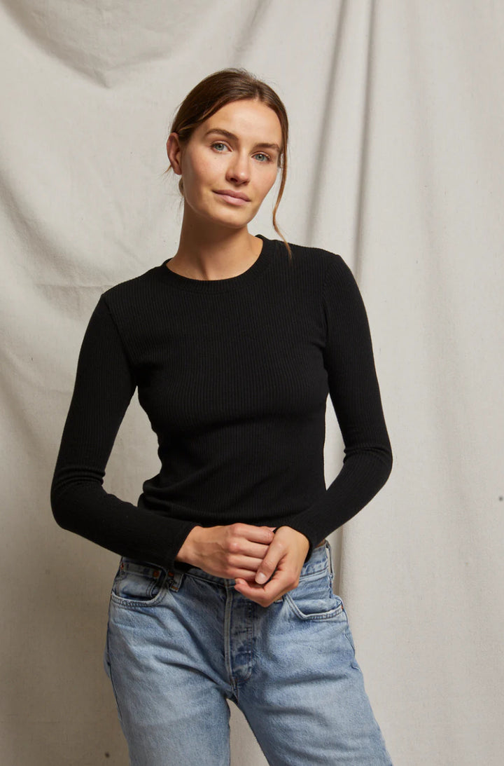 Jolie Ribbed Crewneck - True Black