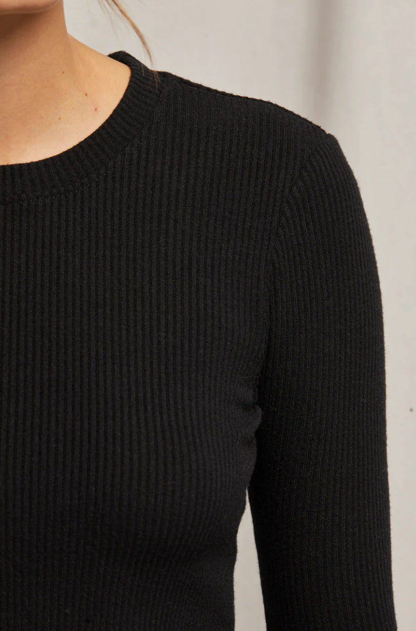 Jolie Ribbed Crewneck - True Black