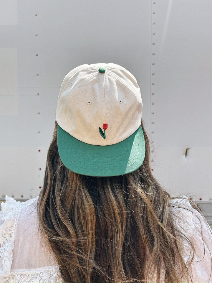 Tulip Embroidery Hat - Green