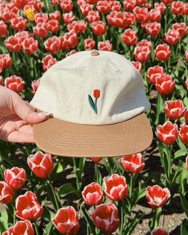 Tulip Embroidery Hat - Brown
