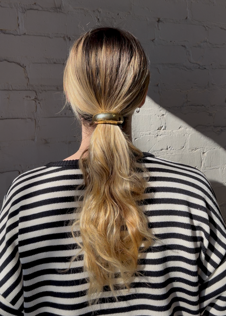 Wide Crescent Metal Ponytail Hair Tie - Gold