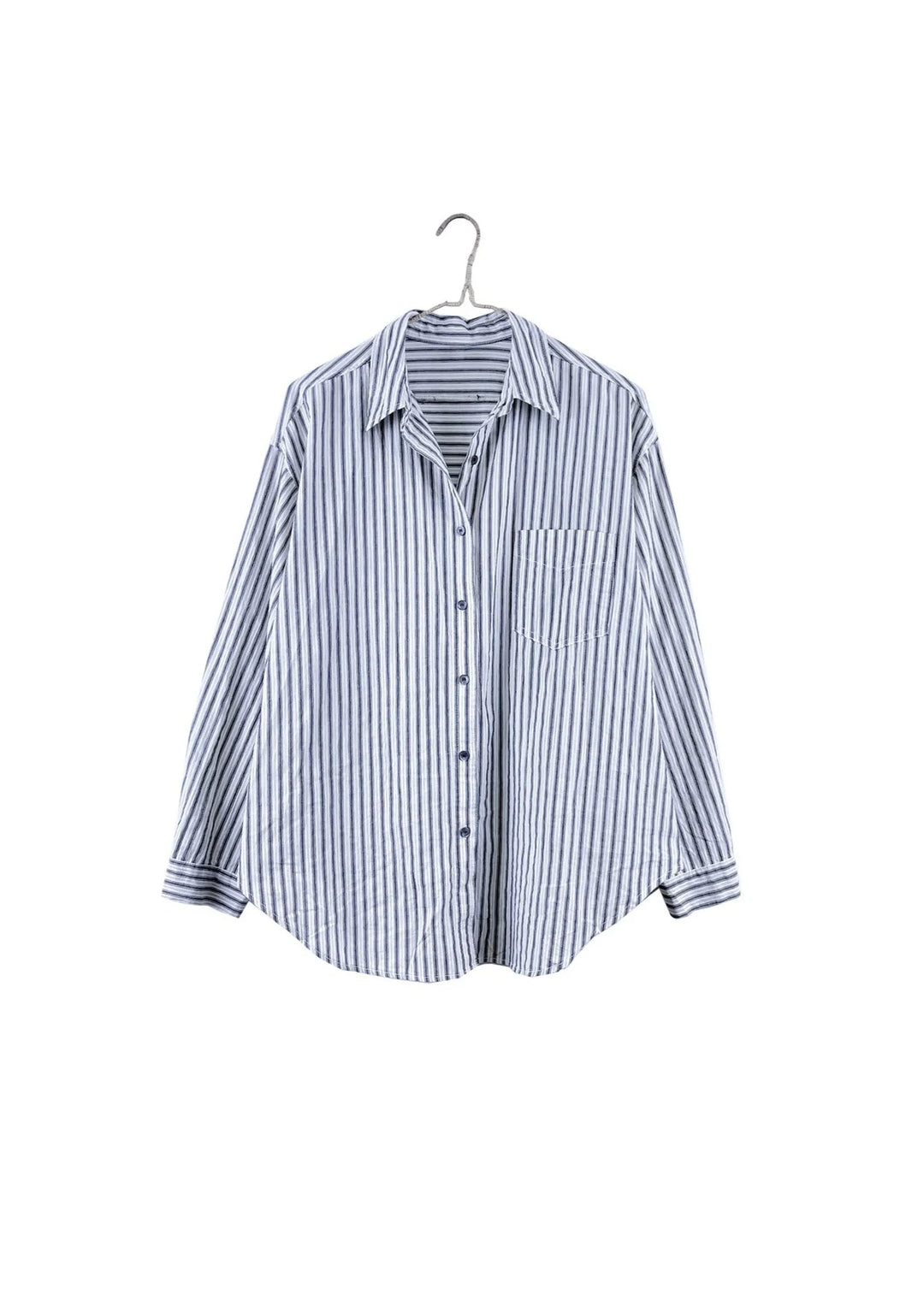 Oversized Stripe Button Down Shirt - Blue