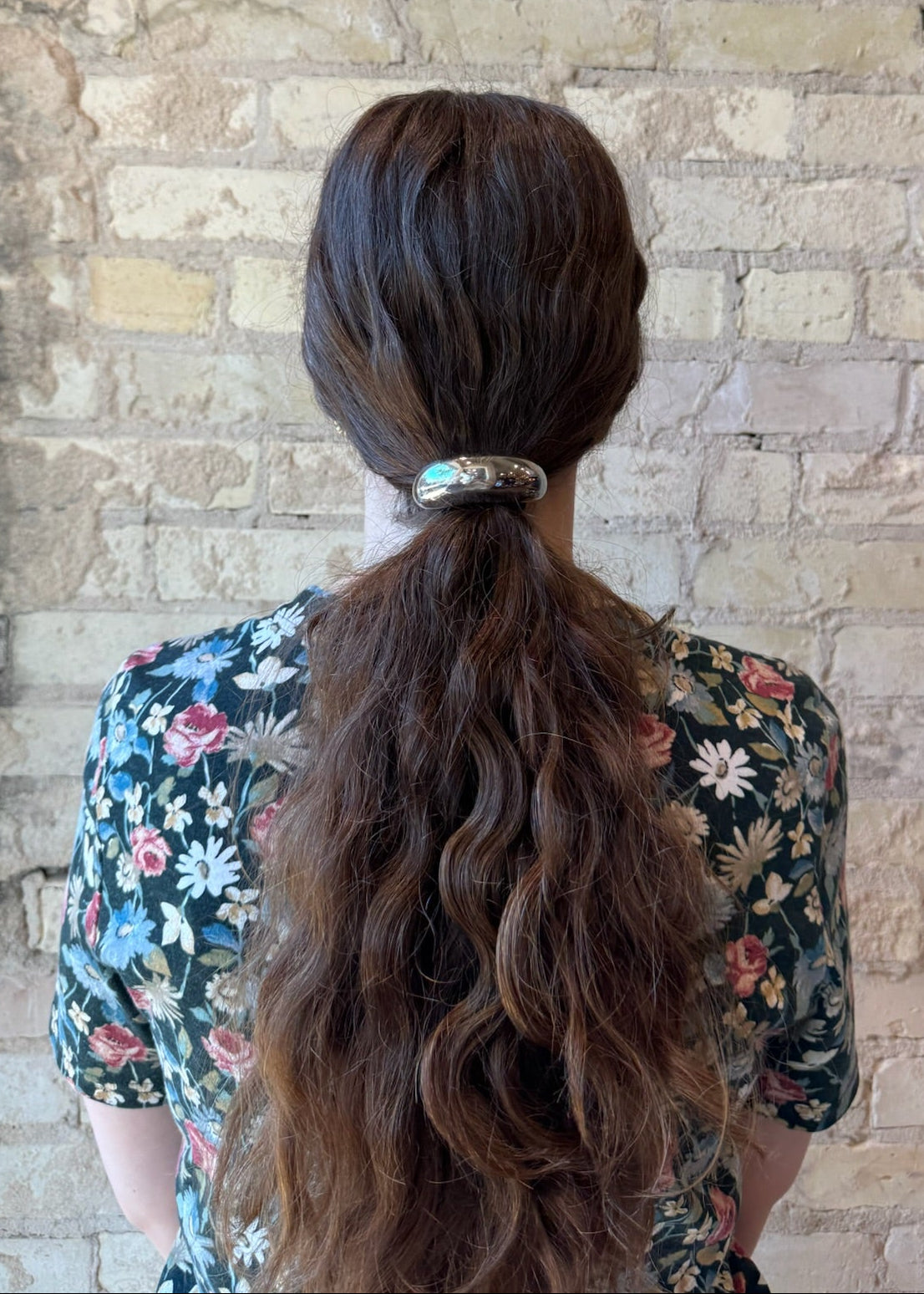 Wide Metal Ponytail Hair Tie - Silver