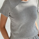 Pointelle Babe Tee - Melange Grey