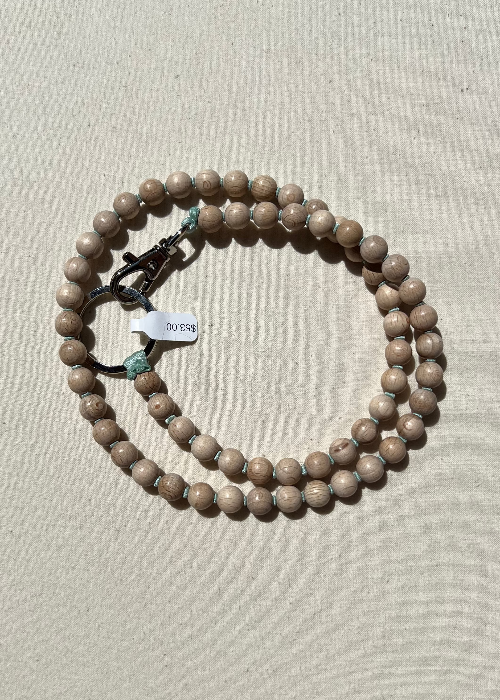 Long Perlen Keychain - Natural / Dark Salvia