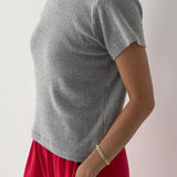 Pointelle Babe Tee - Melange Grey