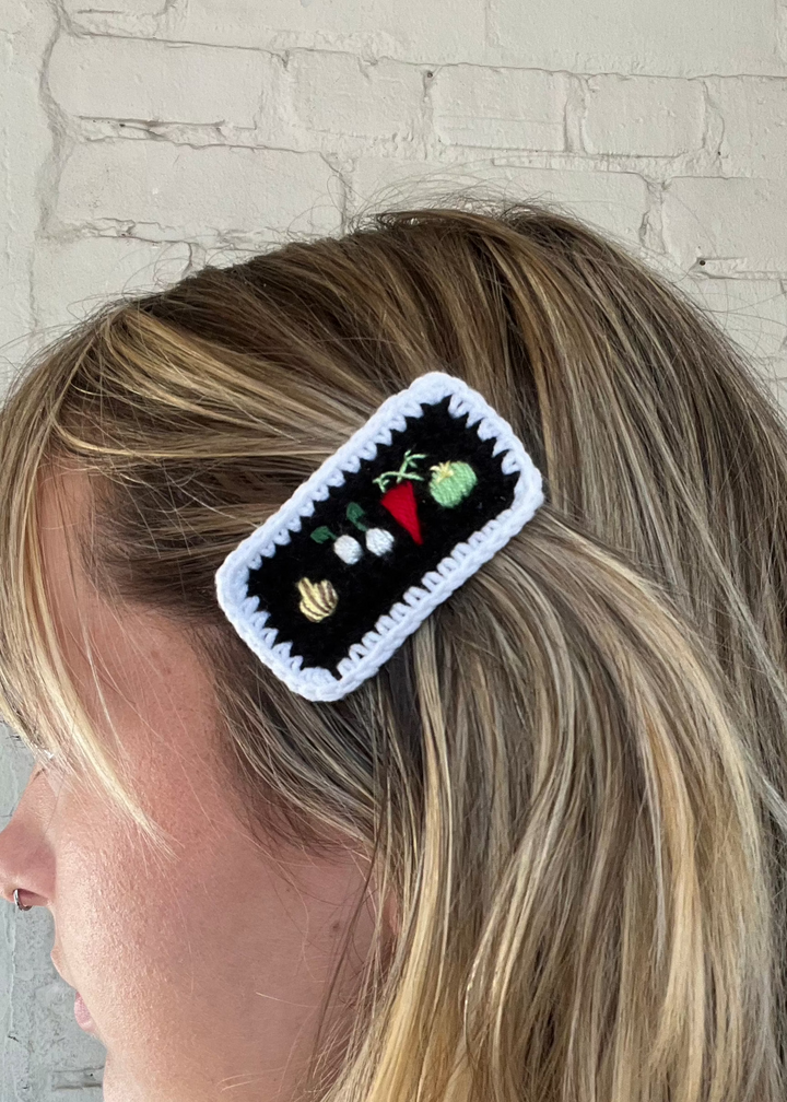 Crochet Hair Clip - Black Veggies