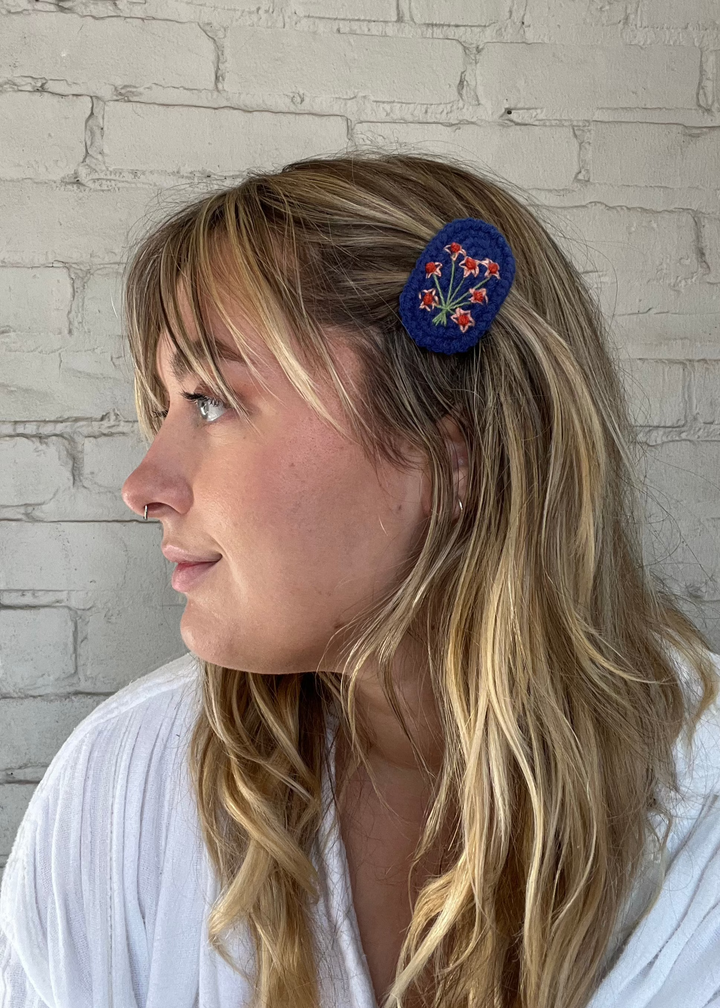 Polly Crochet Hair Clips - Blue Floral